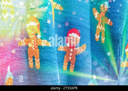 Merry Christmas Doodles. Gingerbread man. Kids illustration for Christmas time. Colorful Christmas's background. Copy space Stock Photo