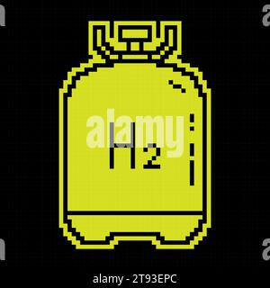 Pixel silhouette icon. Sealed cylinder for industrial storage and transportation of environmentally friendly liquid hydrogen fuel. Simple black and ye Stock Vector