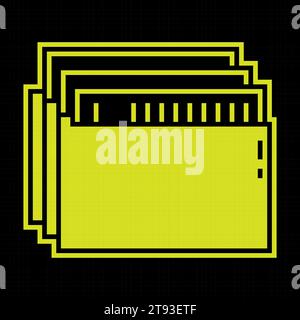Pixel silhouette icon of computer data archive with. Storage and sending large volumes of information on Internet. Simple black and yellow vector isol Stock Vector