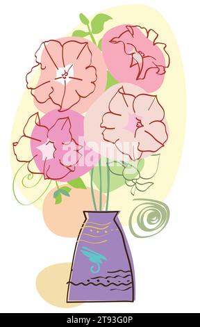 Abstract posters with vases. Trendy still life collage with pot, plant and vase. Hand drawn minimalist shape vector set. Illustration pot with flower Stock Vector