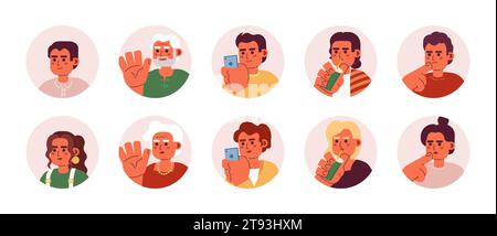 Adult hispanic latin americans 2D vector avatars illustration bundle Stock Vector