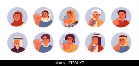 Arab turkish adults 2D vector avatars illustration bundle Stock Vector