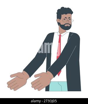 Black bearded boss arguing gesturing 2D linear cartoon character Stock Vector