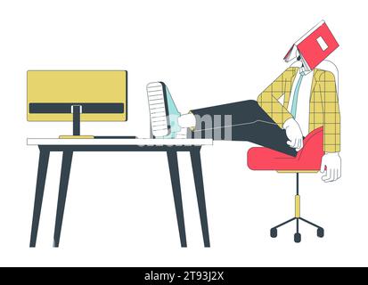 Office worker napping at workplace 2D linear cartoon character Stock Vector