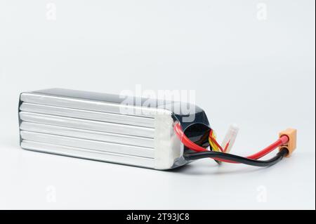 6S lithium battery with cable connector isolated on white studio background Stock Photo