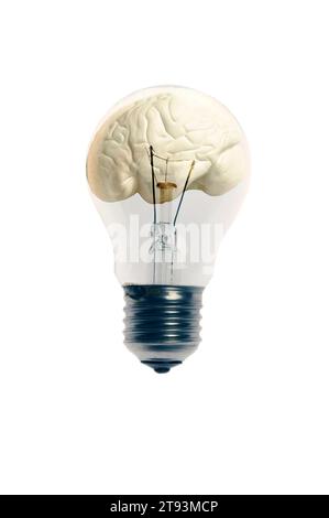 light bulb with a human brain inside, ideas and brainstorming concept Stock Photo