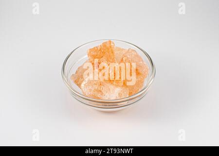 Himalayan pink salt in a glass ramekin Stock Photo