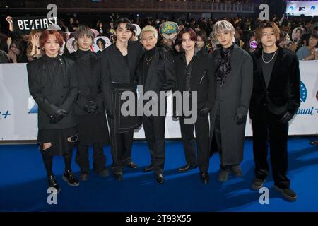 Yokohama, Japan. 22nd Nov, 2023. Japanese boys group BE:FIRST attend a blue carpet event during the MTV VMAJ(Video Music Awards Japan) 2023 Pre-Show in Yokohama, Kanagawa-Prefecture, Japan on Wednesday, November 22, 2023. Photo by Keizo Mori/UPI Credit: UPI/Alamy Live News Stock Photo