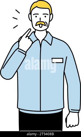 Senior white man teaching pronunciation in English conversation (pointing to his mouth), Vector Illustration Stock Vector