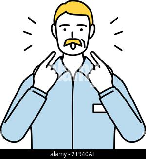 Senior white man teaching pronunciation in English conversation (pointing to his mouth), Vector Illustration Stock Vector