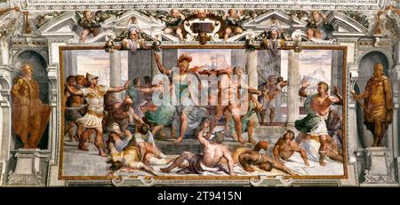 Odysseus Slays the Suitors in His Palace at Ithaca c. 1560 by Il Bergamasco Stock Photo