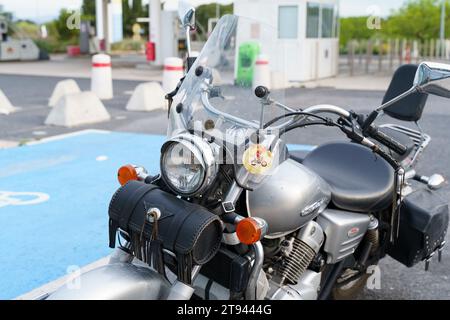 Banyuls-sur-Mer, France, May 9, 2023: Honda Shadow parked near a gas station. Stock Photo