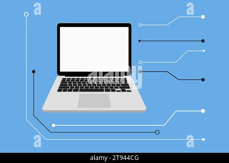 laptop computer icon with blank white screen isolated on green background. Vector illustration Stock Vector