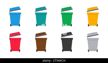 Vector flat illustrations for trash. Many trash cans. Vector Stock Vector