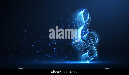Abstract digital 3d clef treble on blue with stars. Digital music, Orchestra entertainment Stock Vector