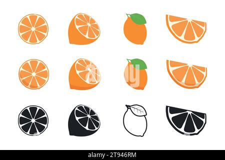 Orange fruit. Oranges segmented on a white background. Vector illustration Stock Vector