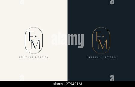 premium EM logo monogram with gold circle frame. luxury initials design minimal modern typeface. Stock Vector