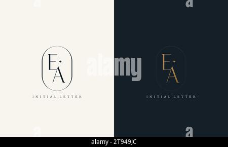 premium EA logo monogram with gold circle frame. luxury initials design minimal modern typeface. Stock Vector