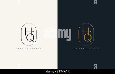 premium HQ logo monogram with gold circle frame. luxury initials design minimal modern typeface. Stock Vector