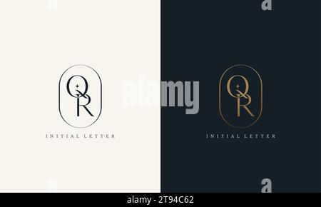 premium QR logo monogram with gold circle frame. luxury initials design minimal modern typeface. Stock Vector