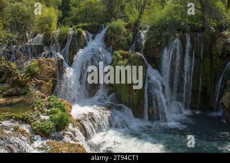 Milancev Buk waterfall at Martin Brod, Una-Sana Canton, Bosnia and Herzegovina. In Una National Park, it is also known as Veliki Buk or Martinbrodski Stock Photo