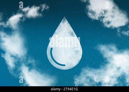 Paper cut water drop logo design template. 3D minimal water wave shapes, abstract origami ocean waves. Vector creativity waterdrop with splash. Stock Photo