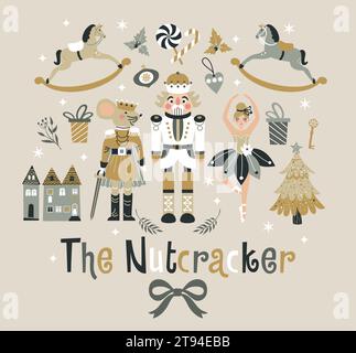 Christmas Nutcrackers Vector Illustration on Light Background. Postcard. New Year illustration. Stock Vector