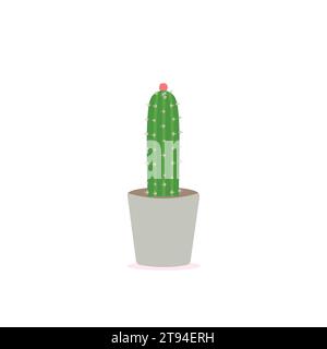 Cactus icons in a flat style on a white background. Home plants cactus in pots and with flowers. A variety of decorative cactus with prickles Stock Vector