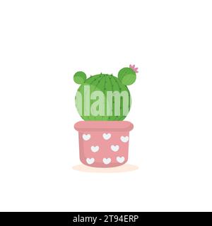 Cactus icons in a flat style on a white background. Home plants cactus in pots and with flowers. A variety of decorative cactus with prickles Stock Vector