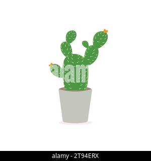 Cactus icons in a flat style on a white background. Home plants cactus in pots and with flowers. A variety of decorative cactus with prickles Stock Vector