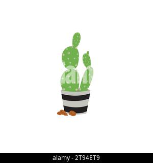 Cactus icons in a flat style on a white background. Home plants cactus in pots and with flowers. A variety of decorative cactus with prickles Stock Vector