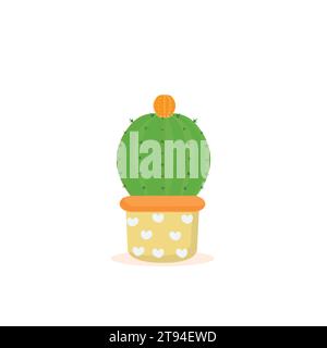 Cactus icons in a flat style on a white background. Home plants cactus in pots and with flowers. A variety of decorative cactus with prickles Stock Vector