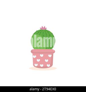 Cactus icons in a flat style on a white background. Home plants cactus in pots and with flowers. A variety of decorative cactus with prickles Stock Vector