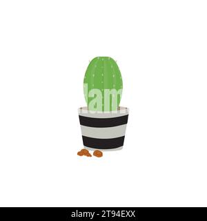 Cactus icons in a flat style on a white background. Home plants cactus in pots and with flowers. A variety of decorative cactus with prickles Stock Vector