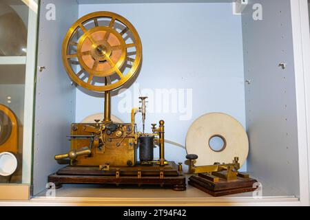 Telegraph machine to send Morse code or to receive it on a paper tape. Stock Photo