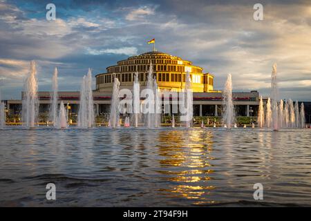 Wroclaw Multimedia Fountain and ornamental pond at Centennial Hall in Wroclaw historical capital of Silesia in Poland Stock Photo