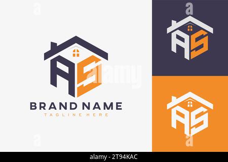 hexagon AS house monogram logo for real estate, property, construction business identity. box shaped home initiral with fav icons vector graphic templ Stock Vector