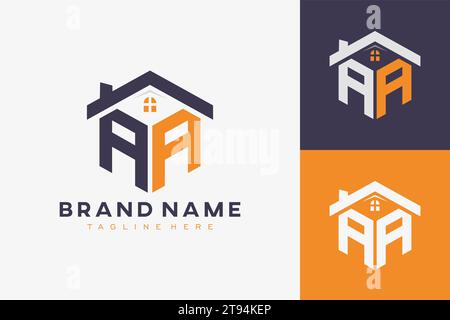 hexagon AA house monogram logo for real estate, property, construction business identity. box shaped home initiral with fav icons vector graphic templ Stock Vector