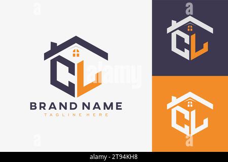 hexagon CL house monogram logo for real estate, property, construction business identity. box shaped home initiral with fav icons vector graphic templ Stock Vector