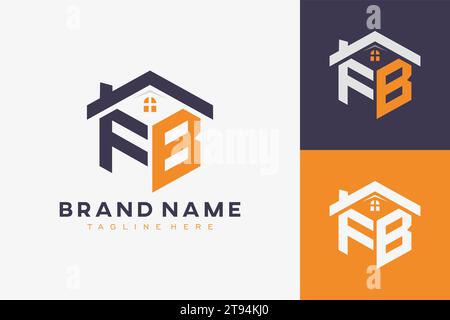 hexagon FB house monogram logo for real estate, property, construction business identity. box shaped home initiral with fav icons vector graphic templ Stock Vector
