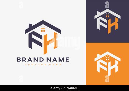 hexagon FK house monogram logo for real estate, property, construction business identity. box shaped home initiral with fav icons vector graphic templ Stock Vector