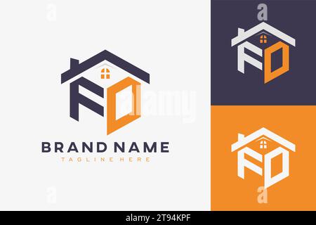 hexagon FO house monogram logo for real estate, property, construction business identity. box shaped home initiral with fav icons vector graphic templ Stock Vector