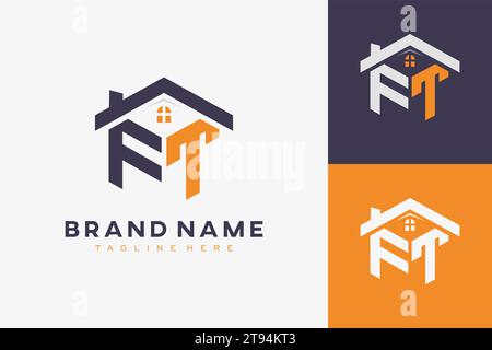 hexagon FT house monogram logo for real estate, property, construction business identity. box shaped home initiral with fav icons vector graphic templ Stock Vector