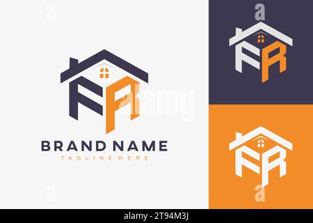 hexagon FR house monogram logo for real estate, property, construction business identity. box shaped home initiral with fav icons vector graphic templ Stock Vector