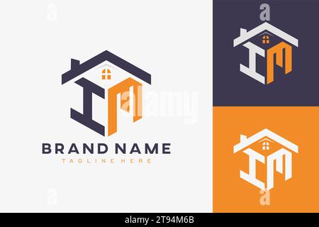 hexagon IM house monogram logo for real estate, property, construction business identity. box shaped home initiral with fav icons vector graphic templ Stock Vector