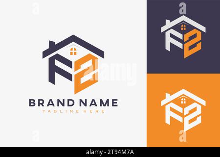 hexagon FZ house monogram logo for real estate, property, construction business identity. box shaped home initiral with fav icons vector graphic templ Stock Vector