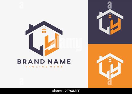 hexagon LY house monogram logo for real estate, property, construction business identity. box shaped home initiral with fav icons vector graphic templ Stock Vector