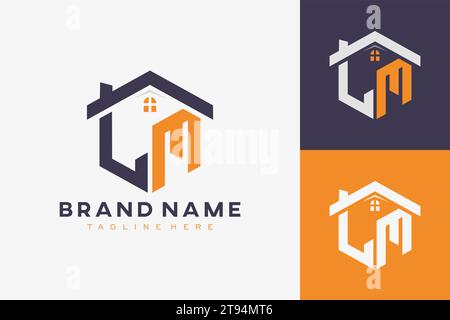 hexagon LM house monogram logo for real estate, property, construction business identity. box shaped home initiral with fav icons vector graphic templ Stock Vector