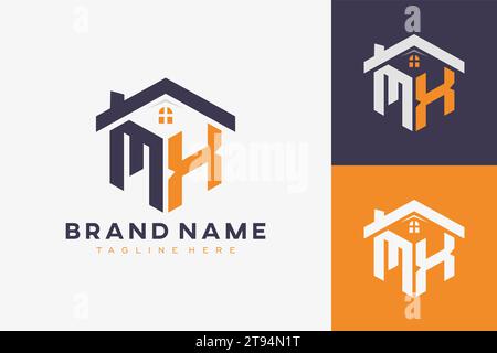 hexagon MX house monogram logo for real estate, property, construction business identity. box shaped home initiral with fav icons vector graphic templ Stock Vector