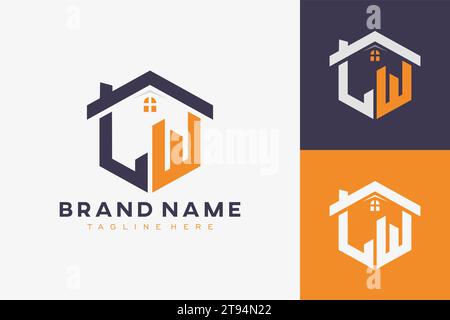 hexagon LW house monogram logo for real estate, property, construction business identity. box shaped home initiral with fav icons vector graphic templ Stock Vector